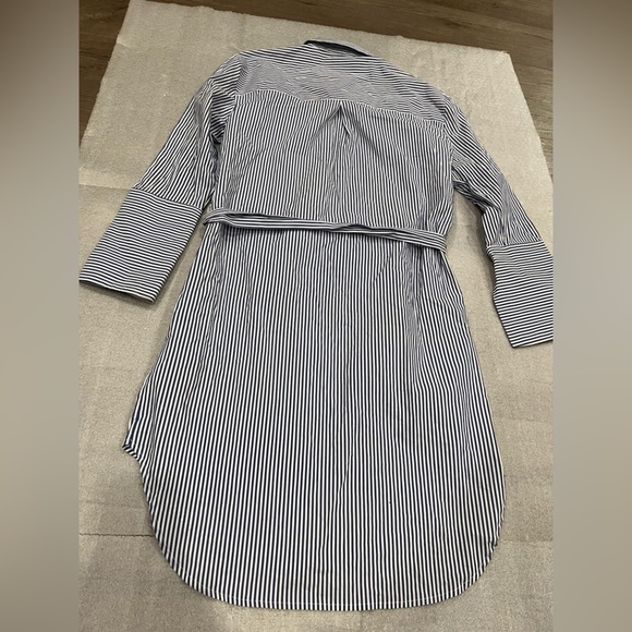 [XS/PTP:18”]Highline Collective Embroidered Floral Bird Blue Striped Shirt Dress - Picture 10 of 12